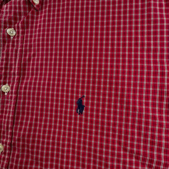 Ralph Lauren Cotton Long Sleeve Button Up Shirt Men Red Check Yarmouth 18 34/35 - Picture 8 of 13
